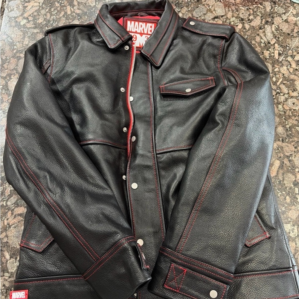 Marvel Black and Red Leather Bomber Jacket